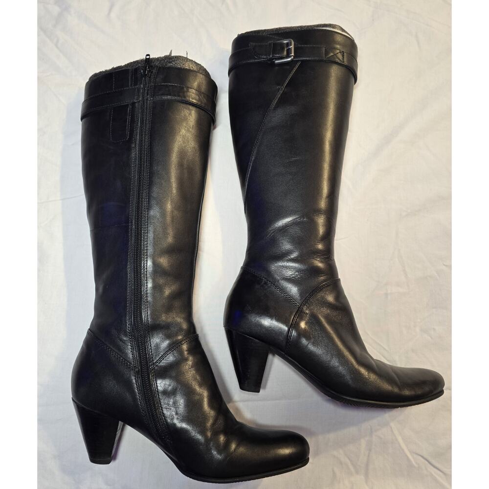 ECCO Hope Tall 65 MM Black Leather Zip Boots Shoes US 6 - 6.5 M EUR 37 Worn Once